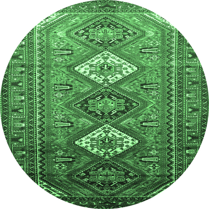 Round Persian Emerald Green Traditional Rug, tr812emgrn