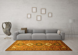 Machine Washable Persian Yellow Traditional Rug in a Living Room, wshtr812yw
