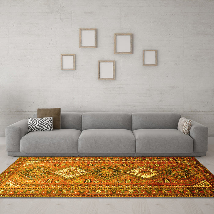 Machine Washable Persian Yellow Traditional Rug in a Living Room, wshtr812yw