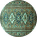 Round Machine Washable Persian Turquoise Traditional Area Rugs, wshtr812turq