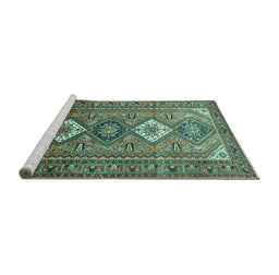 Sideview of Machine Washable Persian Turquoise Traditional Area Rugs, wshtr812turq
