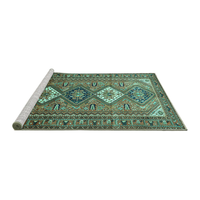 Sideview of Machine Washable Persian Turquoise Traditional Area Rugs, wshtr812turq