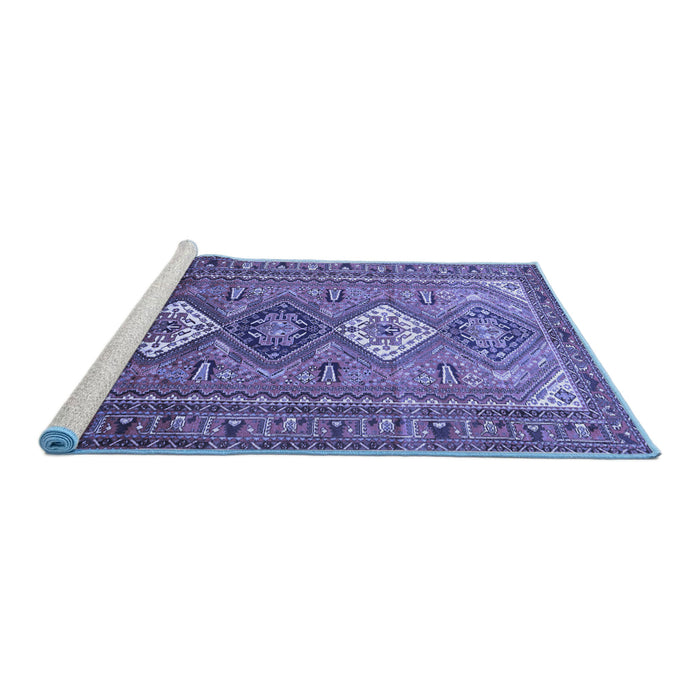 Sideview of Machine Washable Persian Blue Traditional Rug, wshtr812blu