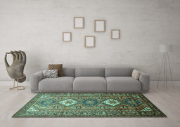 Machine Washable Persian Turquoise Traditional Area Rugs in a Living Room,, wshtr812turq