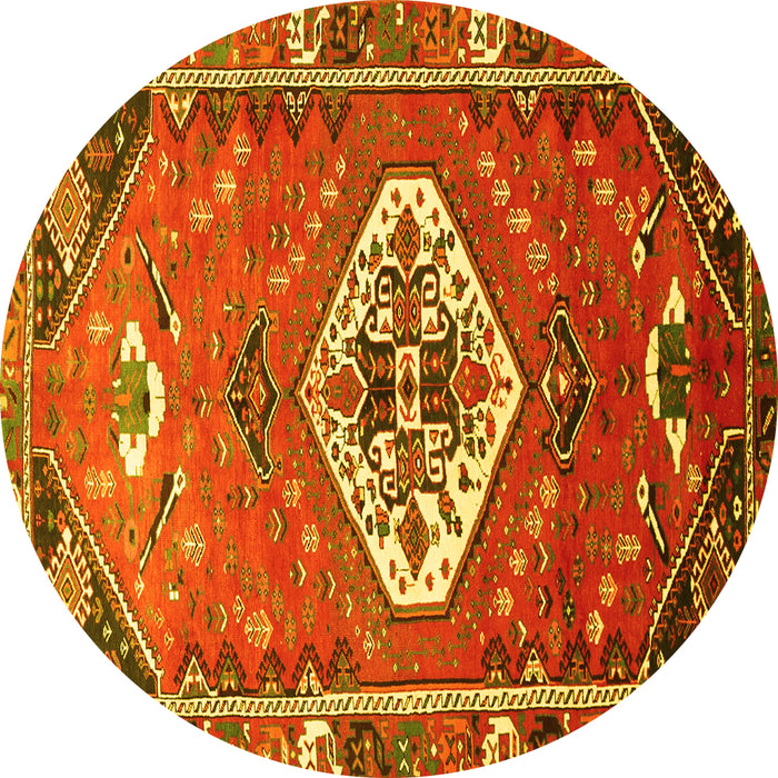 Round Persian Yellow Traditional Rug, tr813yw