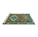 Sideview of Machine Washable Persian Turquoise Traditional Area Rugs, wshtr813turq