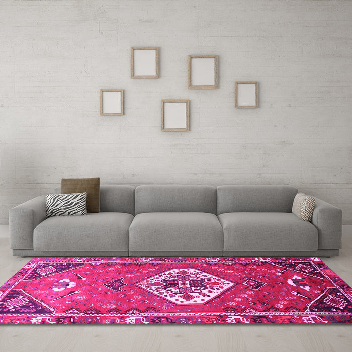 Machine Washable Persian Pink Traditional Rug in a Living Room, wshtr813pnk