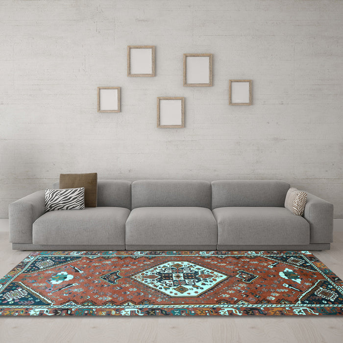 Machine Washable Persian Light Blue Traditional Rug in a Living Room, wshtr813lblu