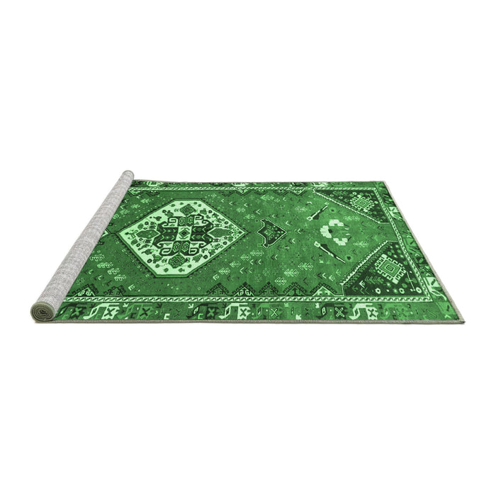 Sideview of Machine Washable Persian Emerald Green Traditional Area Rugs, wshtr813emgrn
