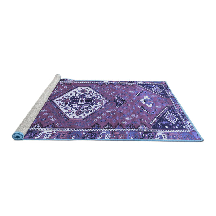 Sideview of Machine Washable Persian Blue Traditional Rug, wshtr813blu