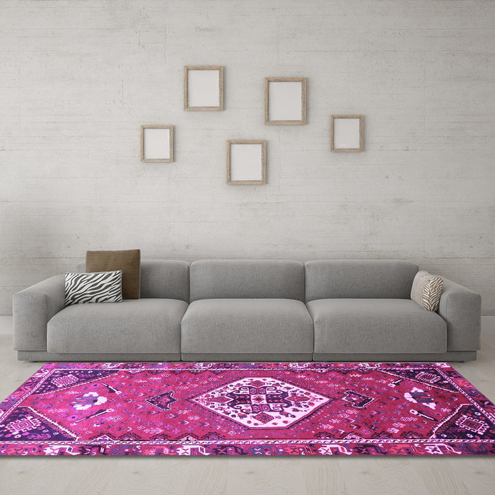 Machine Washable Persian Purple Traditional Area Rugs in a Living Room, wshtr813pur