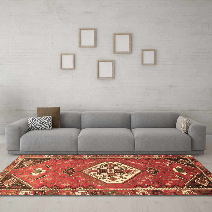 Machine Washable Persian Brown Traditional Rug in a Living Room,, wshtr813brn