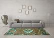 Machine Washable Persian Turquoise Traditional Area Rugs in a Living Room,, wshtr813turq