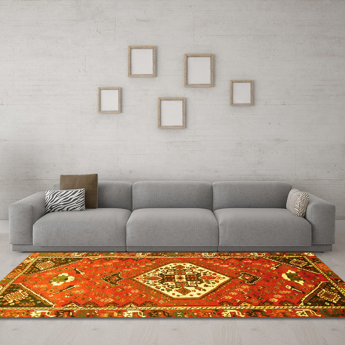 Machine Washable Persian Yellow Traditional Rug in a Living Room, wshtr813yw