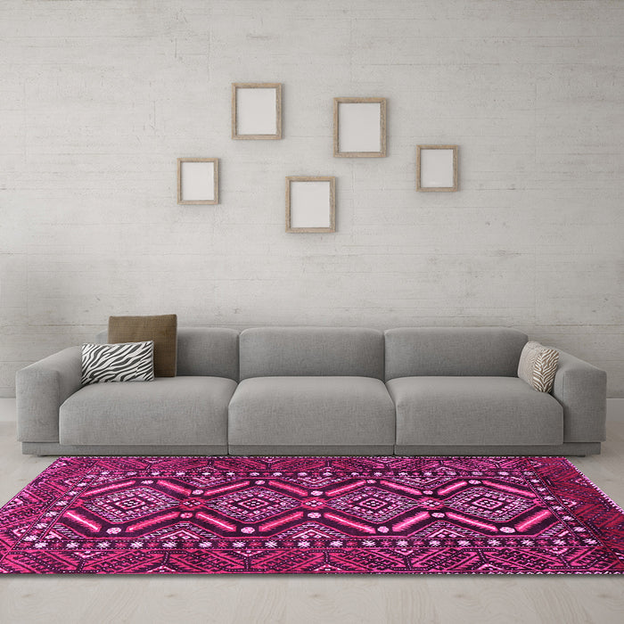 Machine Washable Persian Pink Traditional Rug in a Living Room, wshtr814pnk