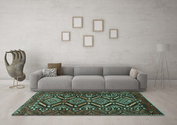 Machine Washable Persian Turquoise Traditional Area Rugs in a Living Room,, wshtr814turq