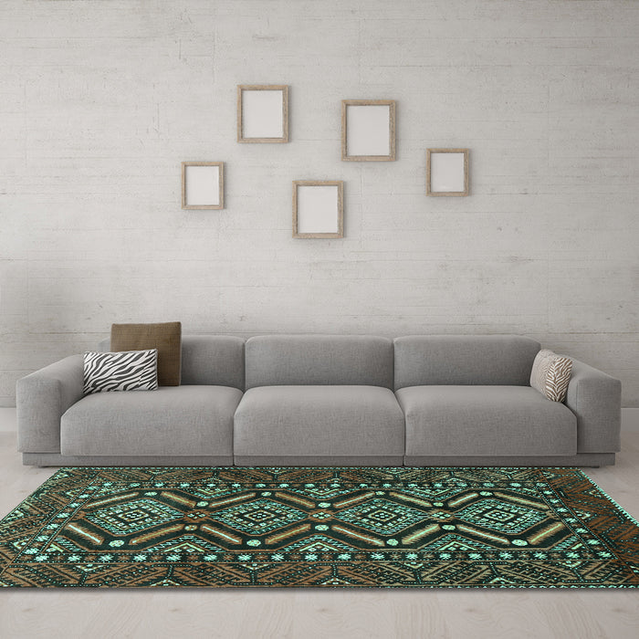 Machine Washable Persian Turquoise Traditional Area Rugs in a Living Room,, wshtr814turq