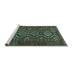 Sideview of Machine Washable Persian Turquoise Traditional Area Rugs, wshtr814turq
