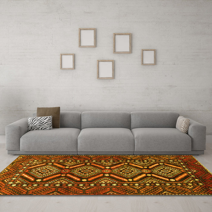 Machine Washable Persian Yellow Traditional Rug in a Living Room, wshtr814yw