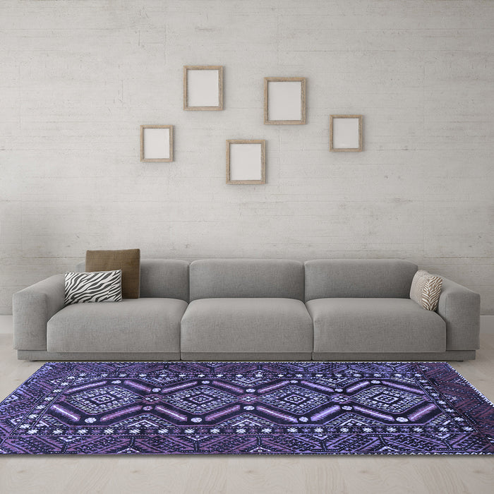 Machine Washable Persian Blue Traditional Rug in a Living Room, wshtr814blu
