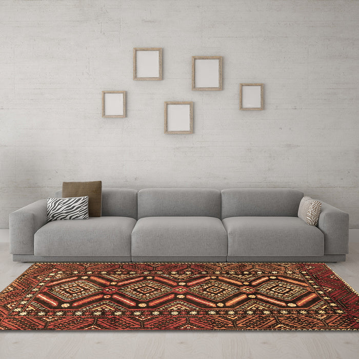 Machine Washable Persian Brown Traditional Rug in a Living Room,, wshtr814brn