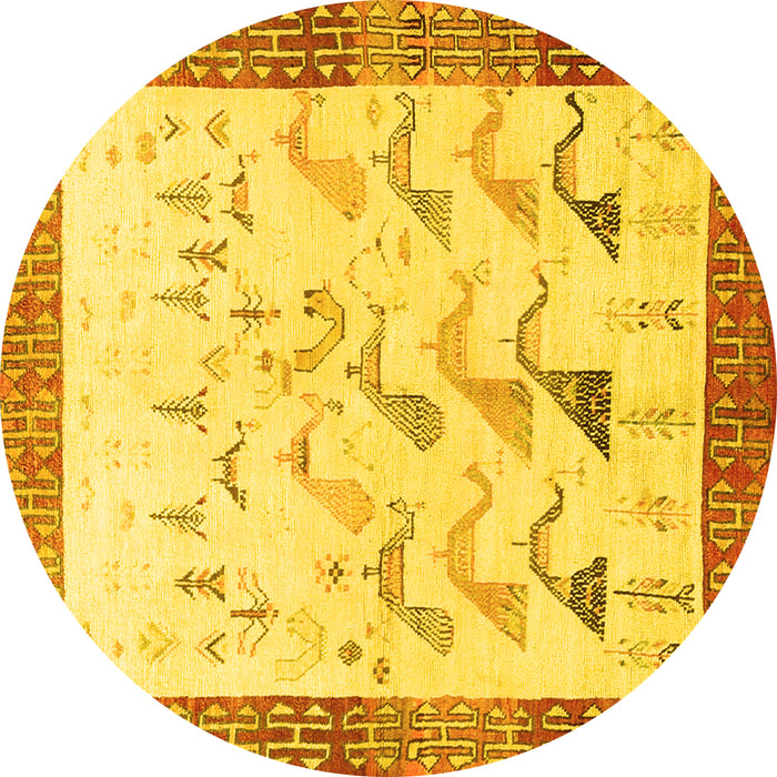 Round Persian Yellow Traditional Rug, tr815yw