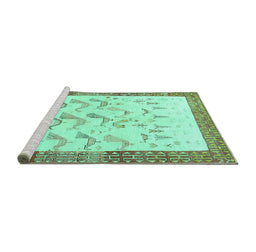 Sideview of Machine Washable Persian Turquoise Traditional Area Rugs, wshtr815turq