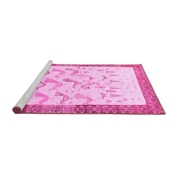 Sideview of Machine Washable Persian Pink Traditional Rug, wshtr815pnk