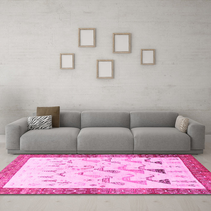 Machine Washable Persian Pink Traditional Rug in a Living Room, wshtr815pnk
