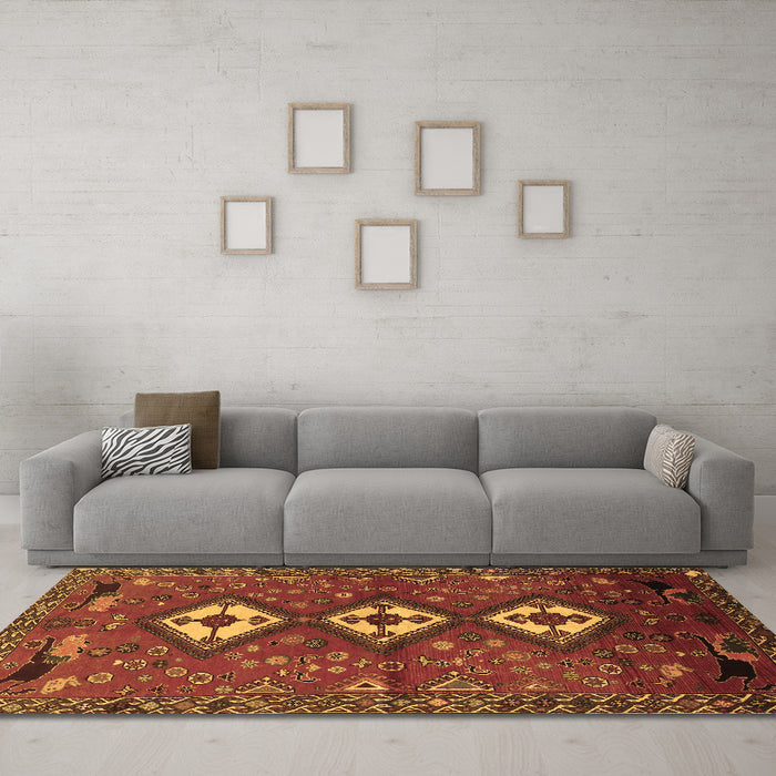 Machine Washable Persian Brown Traditional Rug in a Living Room,, wshtr816brn