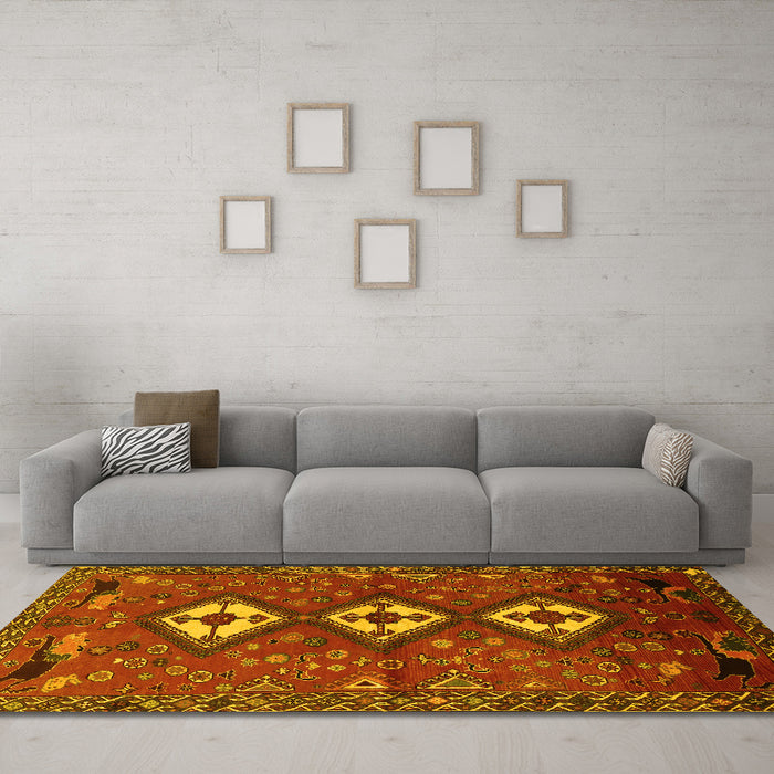 Machine Washable Persian Yellow Traditional Rug in a Living Room, wshtr816yw