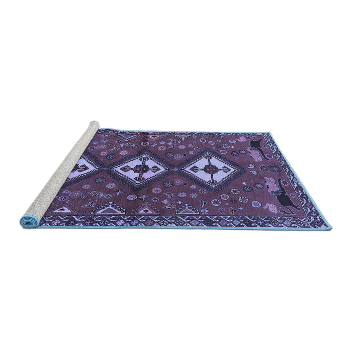 Sideview of Machine Washable Persian Blue Traditional Rug, wshtr816blu
