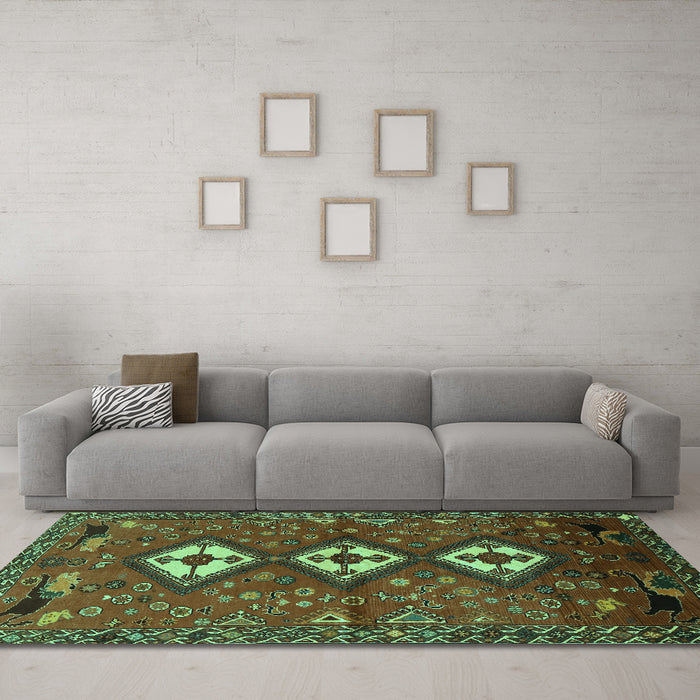 Machine Washable Persian Turquoise Traditional Area Rugs in a Living Room,, wshtr816turq