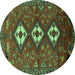 Round Persian Turquoise Traditional Rug, tr816turq