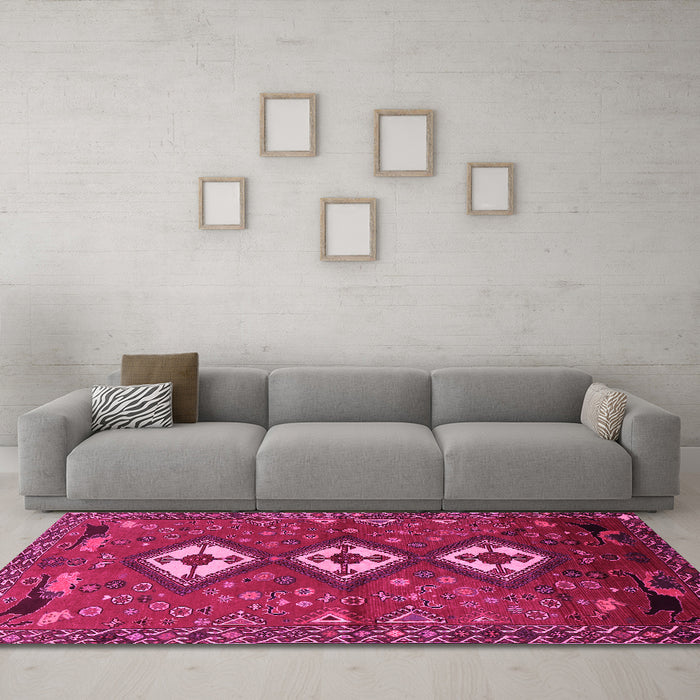 Machine Washable Persian Pink Traditional Rug in a Living Room, wshtr816pnk