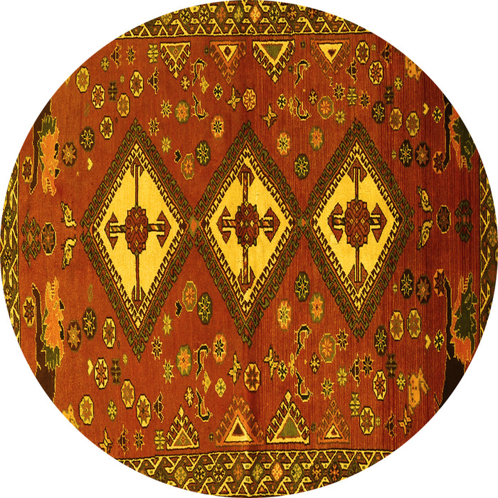 Round Persian Yellow Traditional Rug, tr816yw