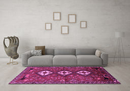 Machine Washable Persian Purple Traditional Area Rugs in a Living Room, wshtr816pur