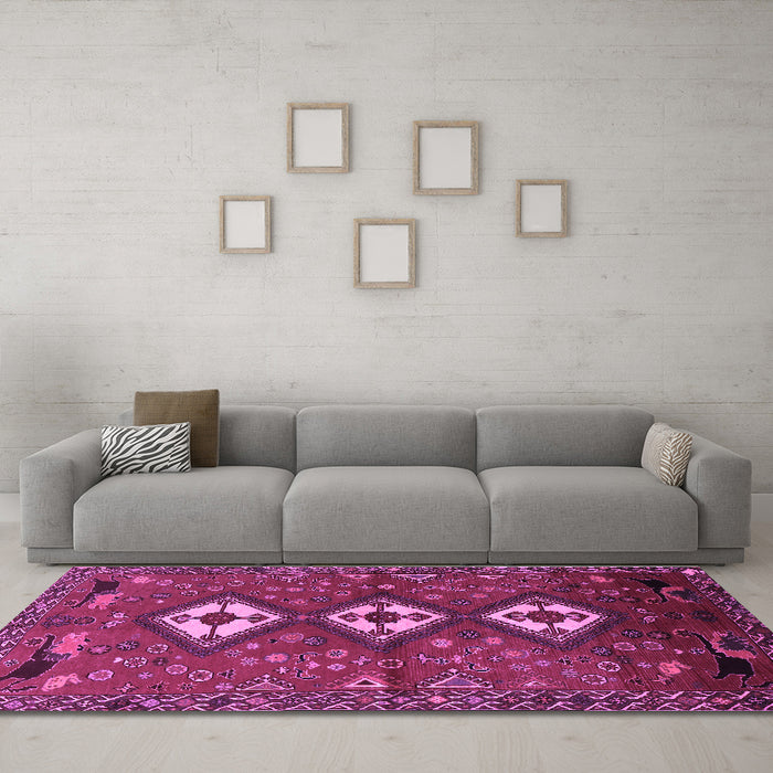 Machine Washable Persian Purple Traditional Area Rugs in a Living Room, wshtr816pur