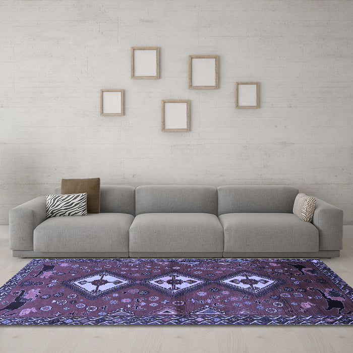 Machine Washable Persian Blue Traditional Rug in a Living Room, wshtr816blu