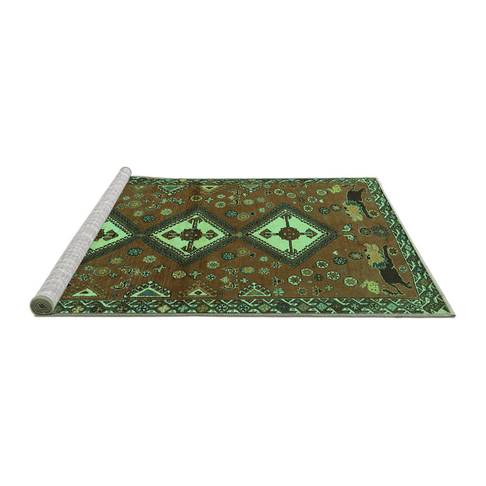 Sideview of Machine Washable Persian Turquoise Traditional Area Rugs, wshtr816turq