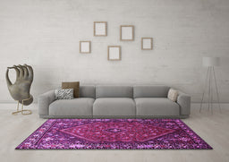 Machine Washable Persian Purple Traditional Area Rugs in a Living Room, wshtr817pur