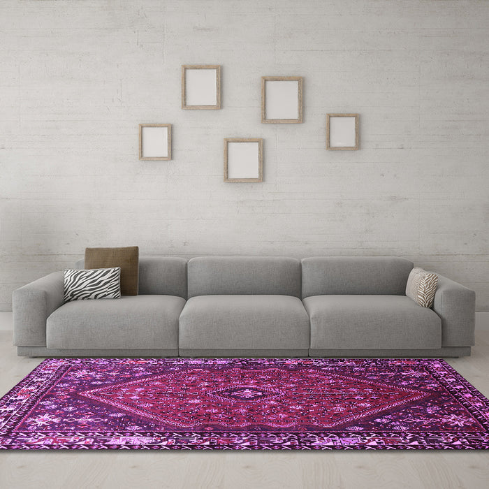 Machine Washable Persian Purple Traditional Area Rugs in a Living Room, wshtr817pur