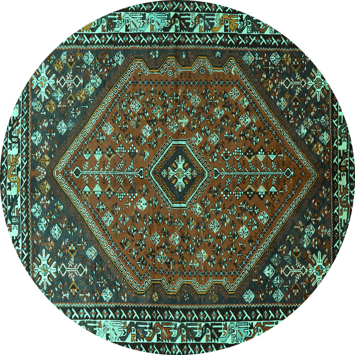 Round Machine Washable Persian Turquoise Traditional Area Rugs, wshtr817turq