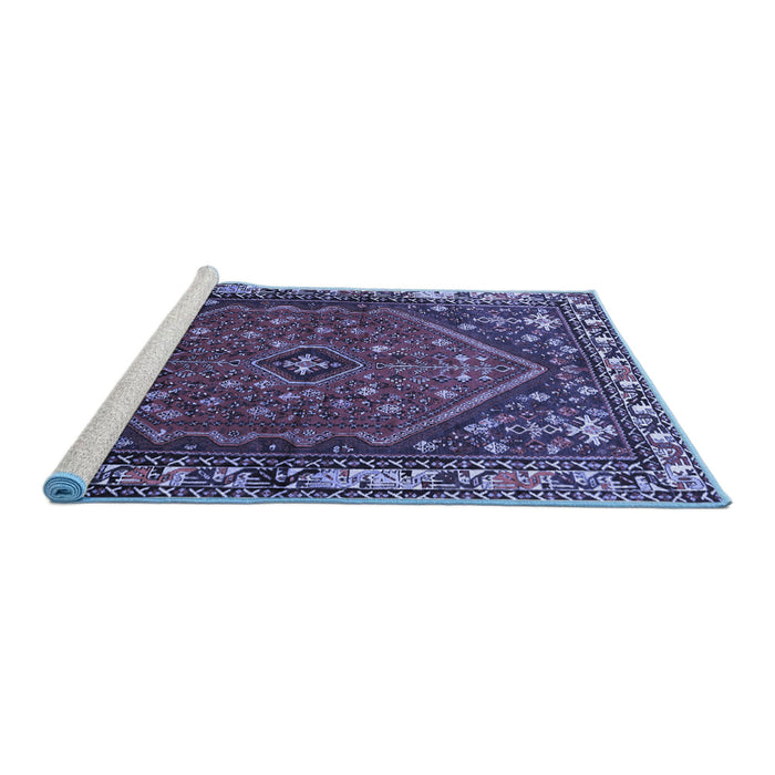 Sideview of Machine Washable Persian Blue Traditional Rug, wshtr817blu
