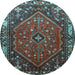 Round Machine Washable Persian Light Blue Traditional Rug, wshtr817lblu