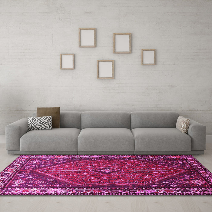 Machine Washable Persian Pink Traditional Rug in a Living Room, wshtr817pnk
