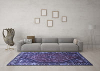 Machine Washable Persian Blue Traditional Rug, wshtr817blu