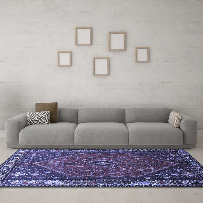 Machine Washable Persian Blue Traditional Rug in a Living Room, wshtr817blu
