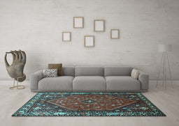 Machine Washable Persian Light Blue Traditional Rug in a Living Room, wshtr817lblu