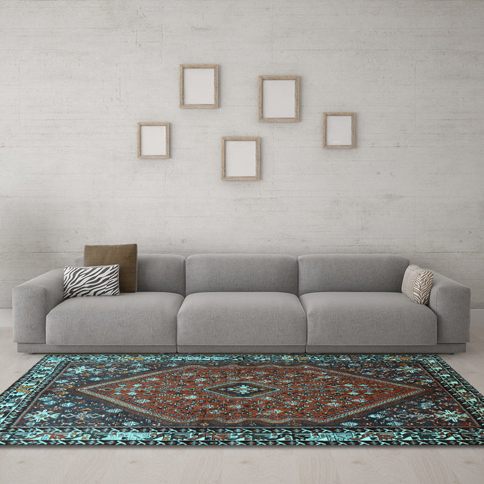 Machine Washable Persian Light Blue Traditional Rug in a Living Room, wshtr817lblu